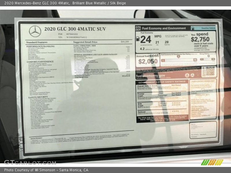  2020 GLC 300 4Matic Window Sticker