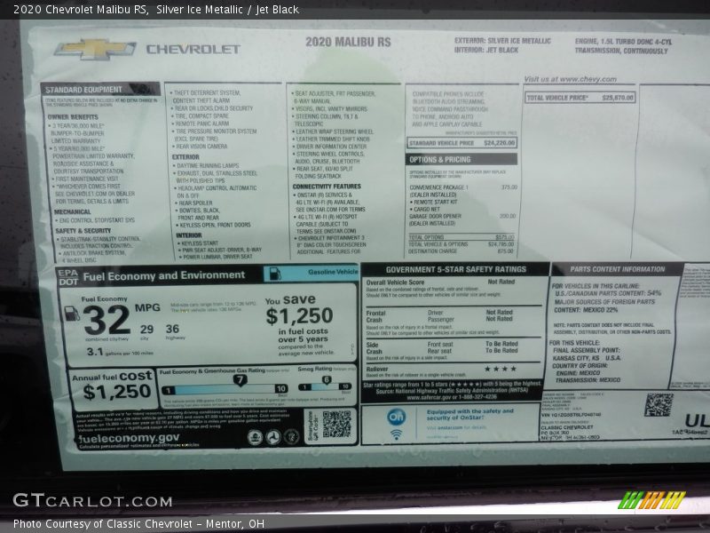  2020 Malibu RS Window Sticker