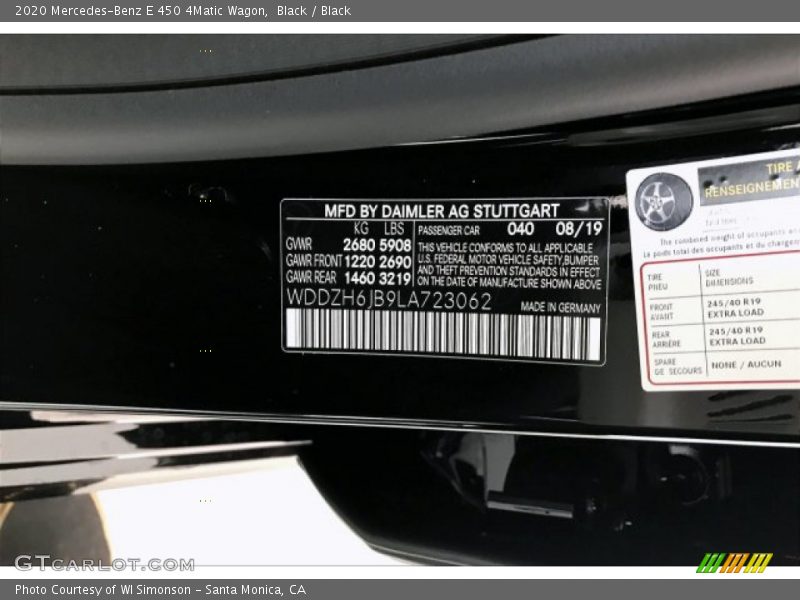 2020 E 450 4Matic Wagon Black Color Code 040