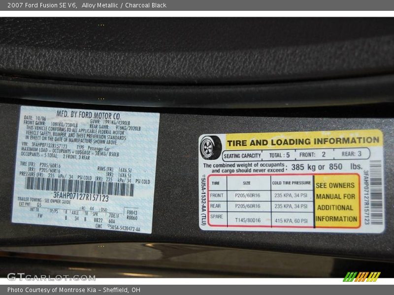 Alloy Metallic / Charcoal Black 2007 Ford Fusion SE V6