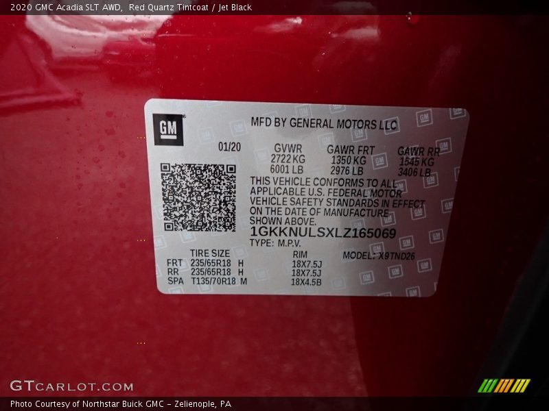 Red Quartz Tintcoat / Jet Black 2020 GMC Acadia SLT AWD