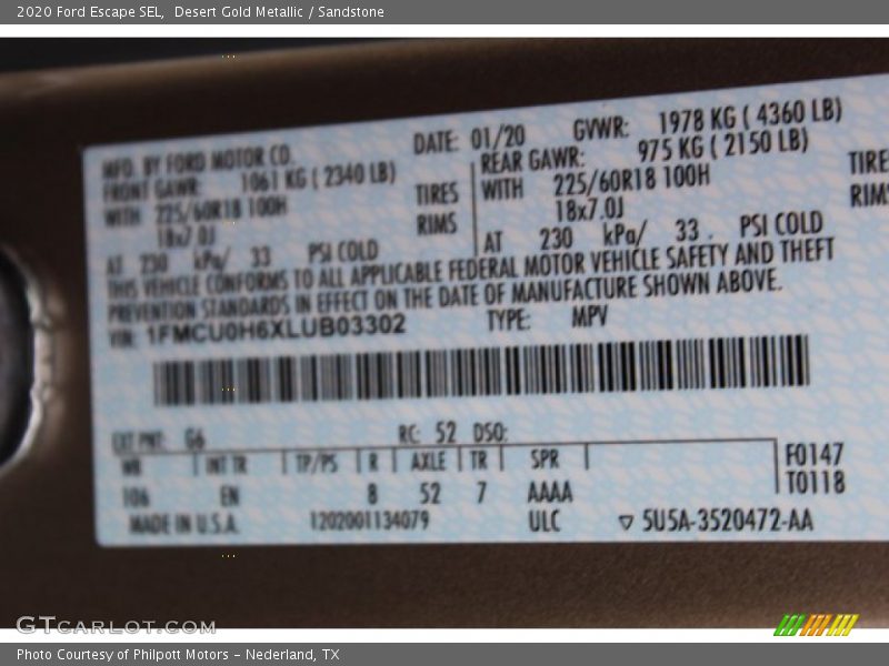 Desert Gold Metallic / Sandstone 2020 Ford Escape SEL