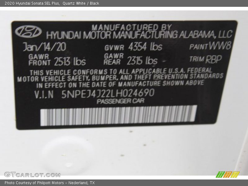Quartz White / Black 2020 Hyundai Sonata SEL Plus