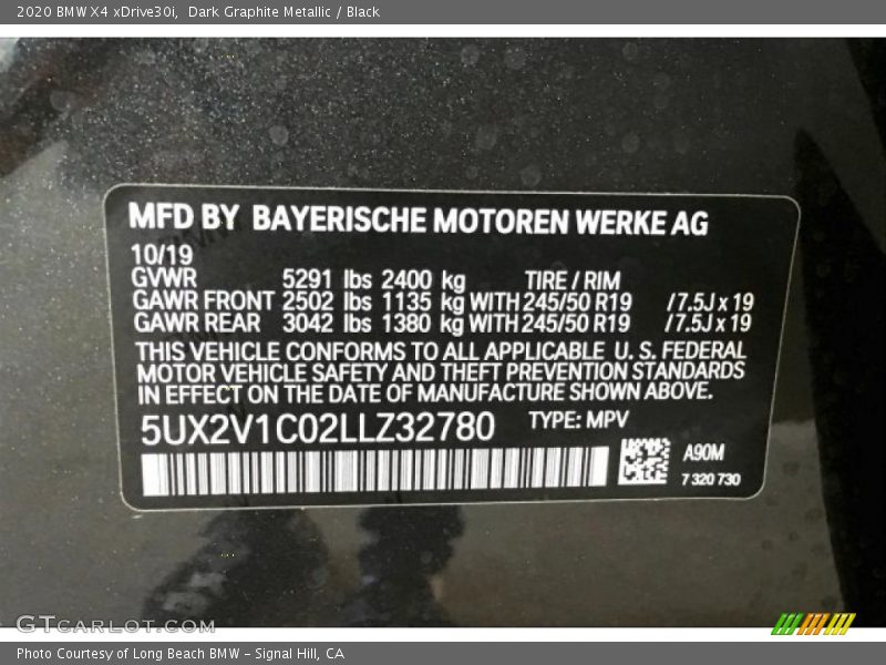 Dark Graphite Metallic / Black 2020 BMW X4 xDrive30i