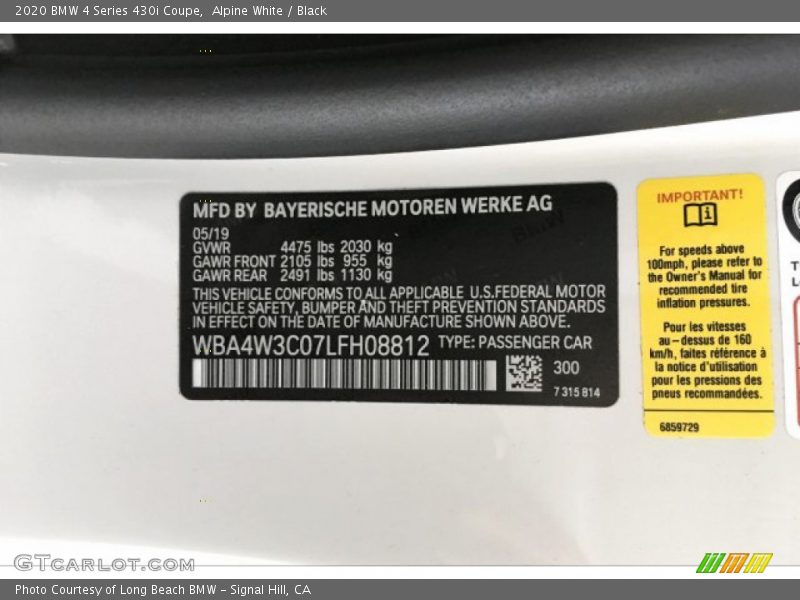 Alpine White / Black 2020 BMW 4 Series 430i Coupe