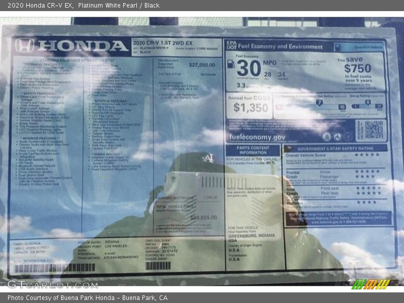Platinum White Pearl / Black 2020 Honda CR-V EX