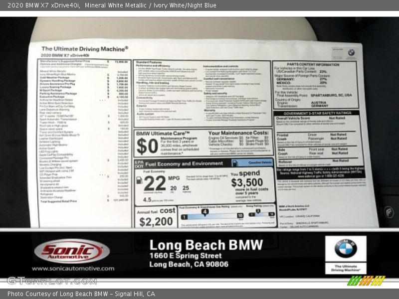 Mineral White Metallic / Ivory White/Night Blue 2020 BMW X7 xDrive40i