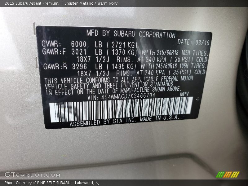 Tungsten Metallic / Warm Ivory 2019 Subaru Ascent Premium