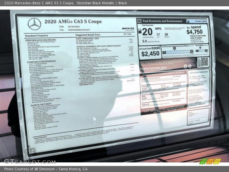  2020 C AMG 63 S Coupe Window Sticker