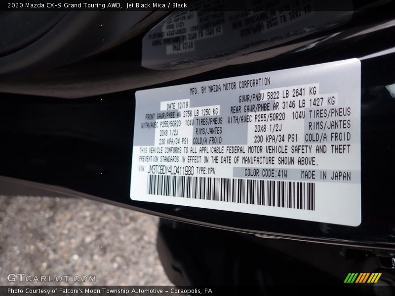 2020 CX-9 Grand Touring AWD Jet Black Mica Color Code 41W