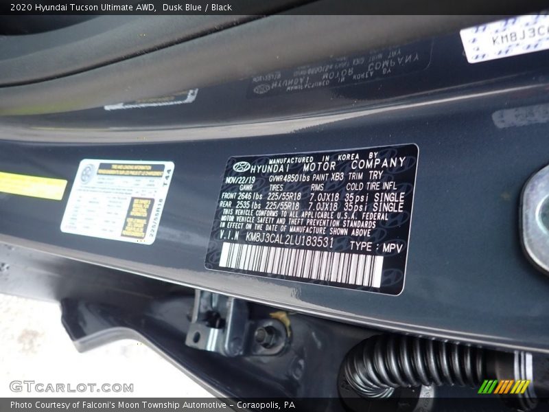 Dusk Blue / Black 2020 Hyundai Tucson Ultimate AWD