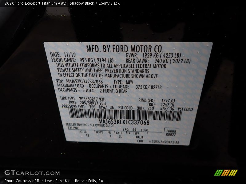 Shadow Black / Ebony Black 2020 Ford EcoSport Titanium 4WD