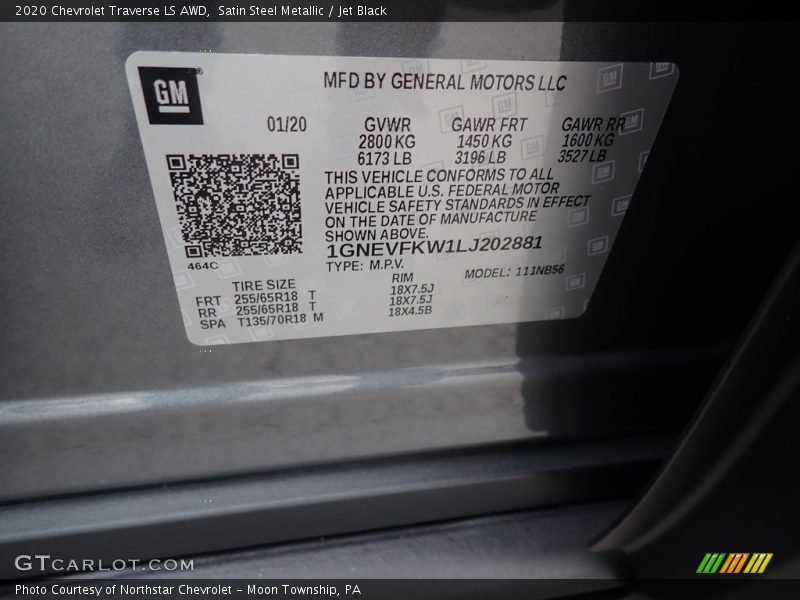 Satin Steel Metallic / Jet Black 2020 Chevrolet Traverse LS AWD