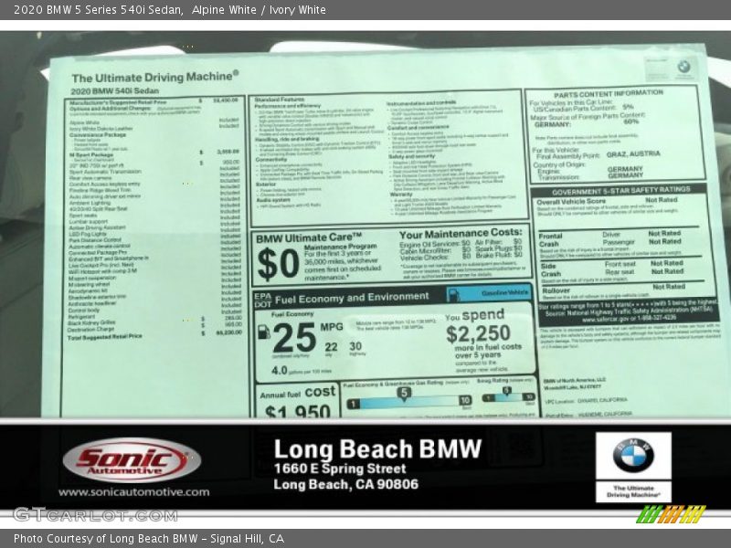 Alpine White / Ivory White 2020 BMW 5 Series 540i Sedan