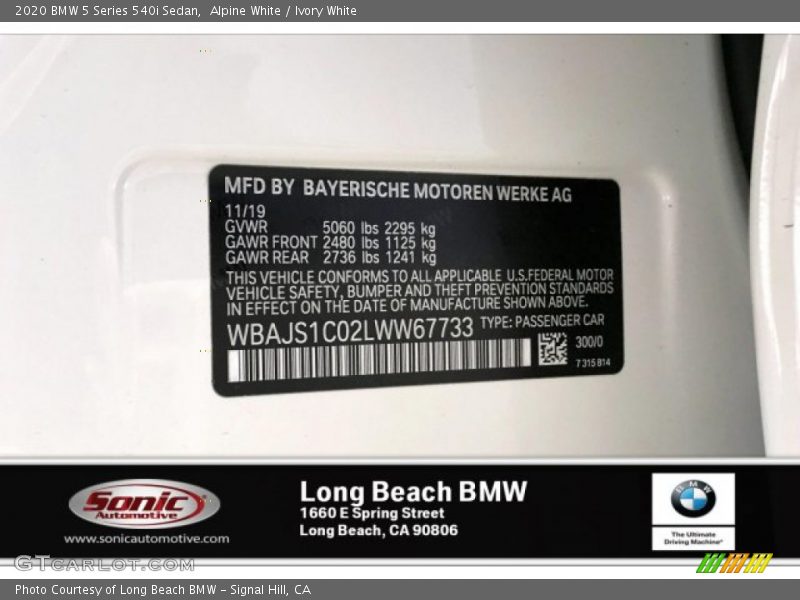Alpine White / Ivory White 2020 BMW 5 Series 540i Sedan