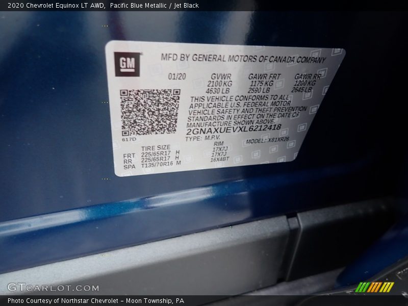 Pacific Blue Metallic / Jet Black 2020 Chevrolet Equinox LT AWD