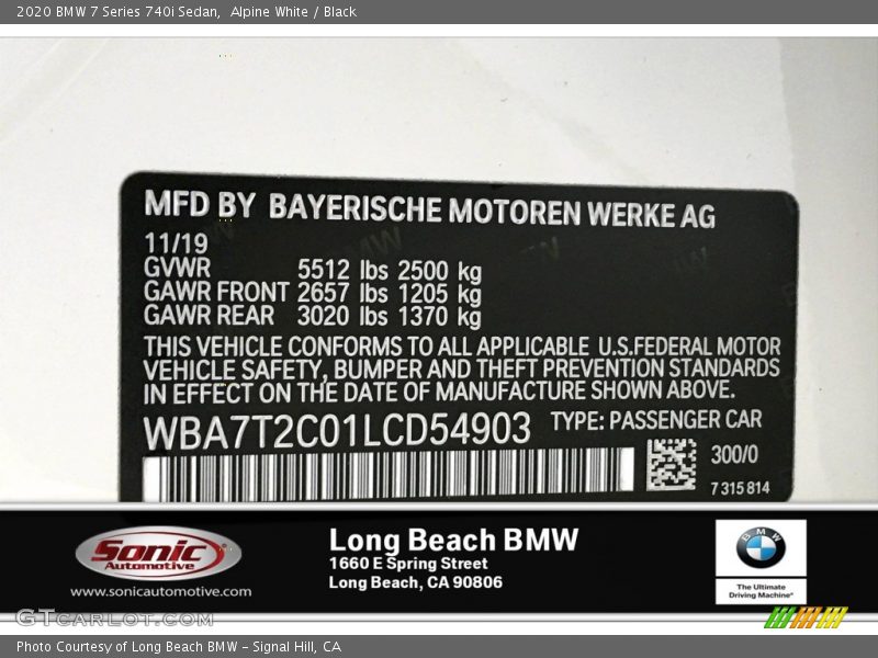 Alpine White / Black 2020 BMW 7 Series 740i Sedan