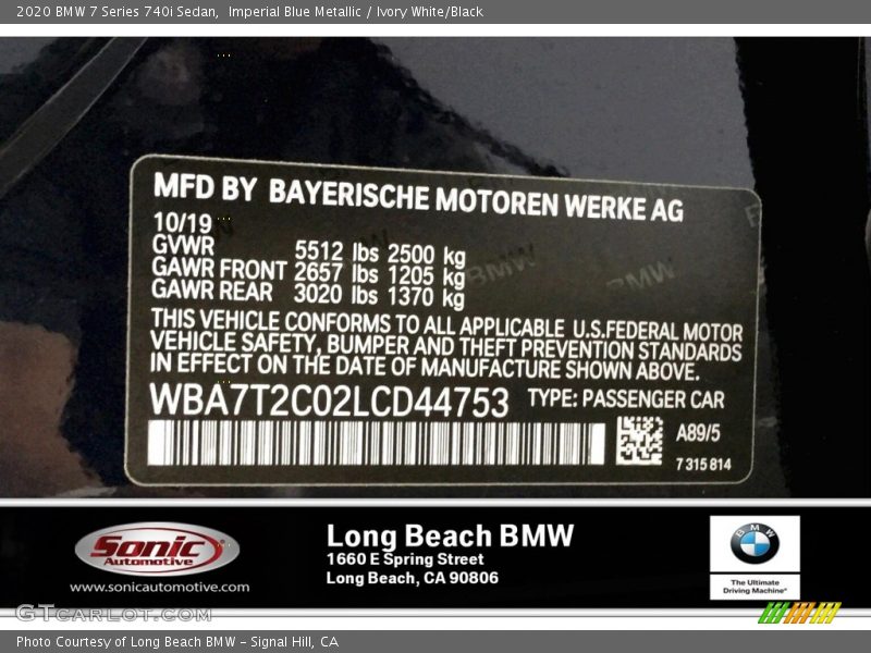 Imperial Blue Metallic / Ivory White/Black 2020 BMW 7 Series 740i Sedan