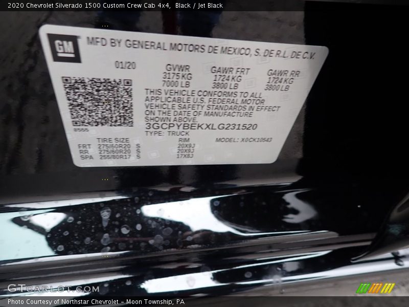 Black / Jet Black 2020 Chevrolet Silverado 1500 Custom Crew Cab 4x4