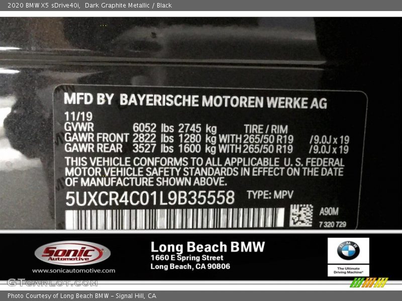 Dark Graphite Metallic / Black 2020 BMW X5 sDrive40i