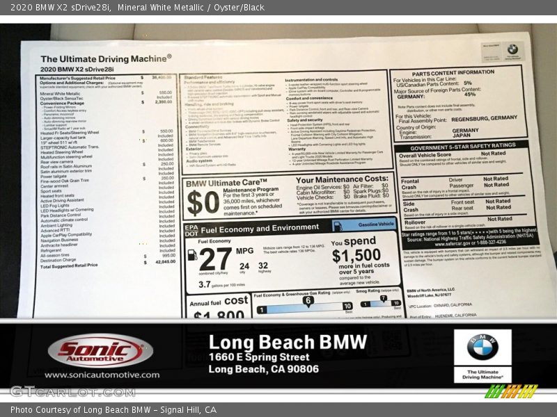 Mineral White Metallic / Oyster/Black 2020 BMW X2 sDrive28i