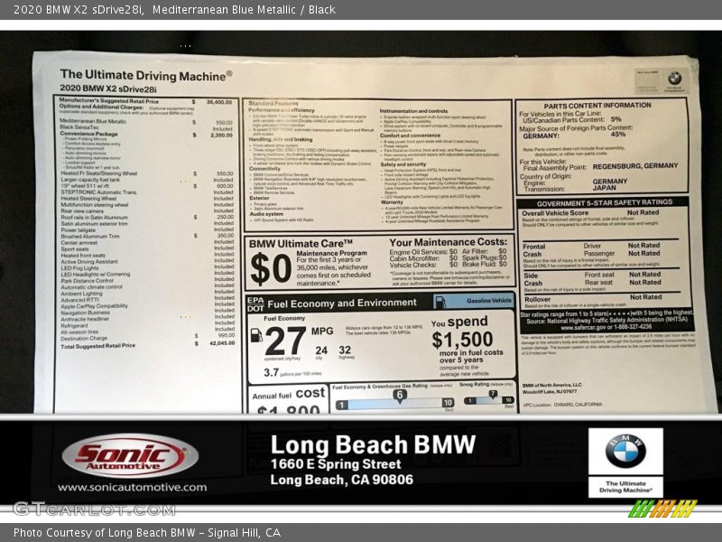 Mediterranean Blue Metallic / Black 2020 BMW X2 sDrive28i