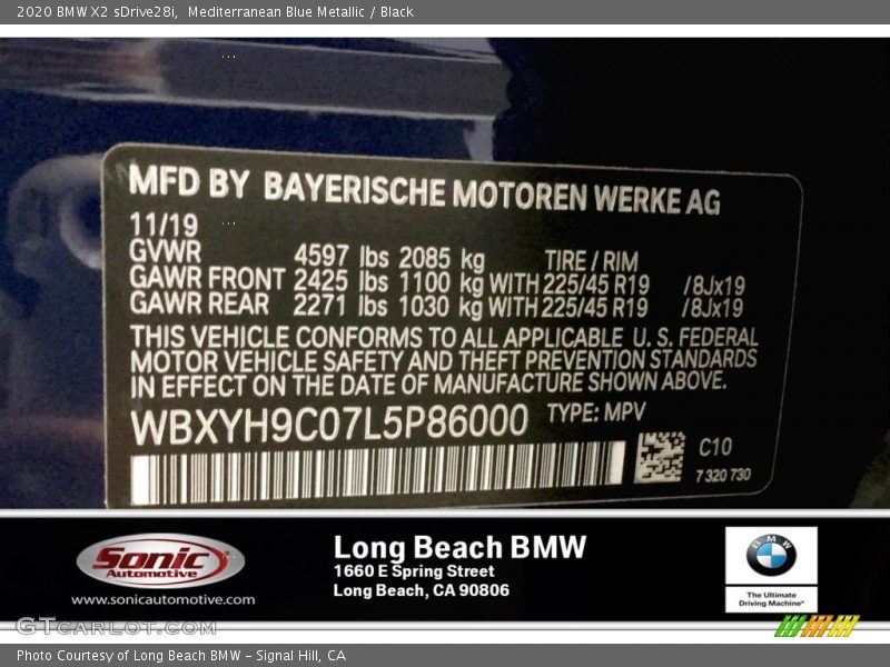 Mediterranean Blue Metallic / Black 2020 BMW X2 sDrive28i