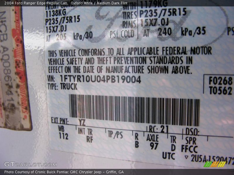 Oxford White / Medium Dark Flint 2004 Ford Ranger Edge Regular Cab