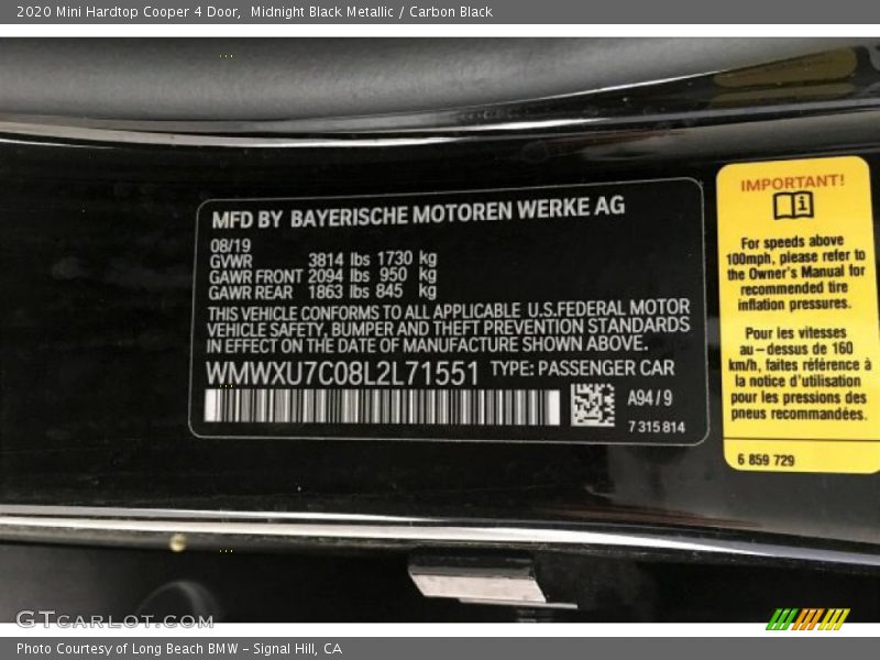 Midnight Black Metallic / Carbon Black 2020 Mini Hardtop Cooper 4 Door