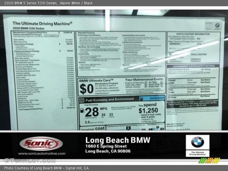 Alpine White / Black 2020 BMW 5 Series 530i Sedan