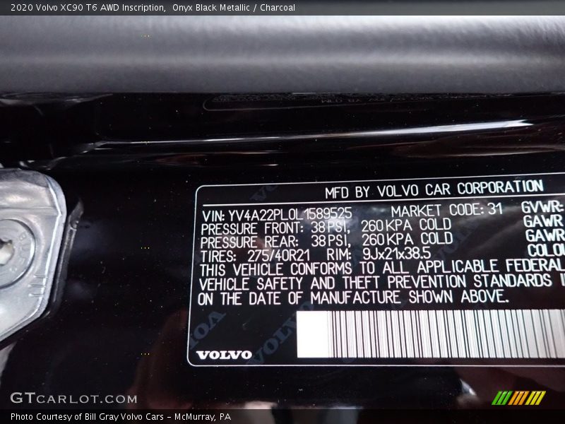 Onyx Black Metallic / Charcoal 2020 Volvo XC90 T6 AWD Inscription