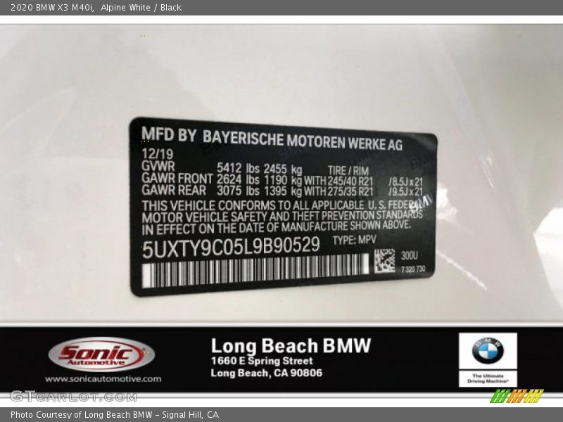 Alpine White / Black 2020 BMW X3 M40i