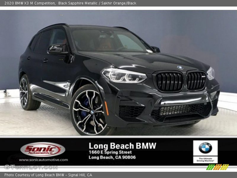 Black Sapphire Metallic / Sakhir Orange/Black 2020 BMW X3 M Competition