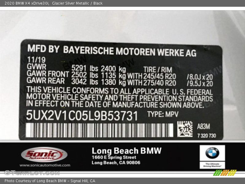 Glacier Silver Metallic / Black 2020 BMW X4 xDrive30i