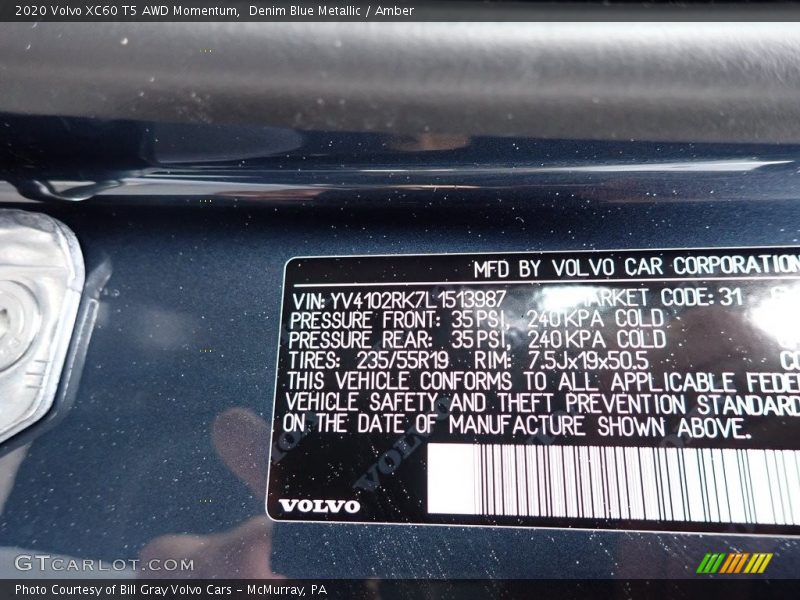 Denim Blue Metallic / Amber 2020 Volvo XC60 T5 AWD Momentum