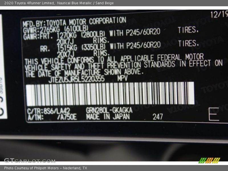 Nautical Blue Metallic / Sand Beige 2020 Toyota 4Runner Limited