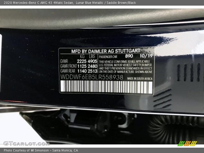 2020 C AMG 43 4Matic Sedan Lunar Blue Metallic Color Code 890