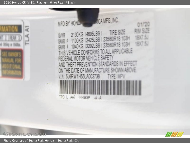 Platinum White Pearl / Black 2020 Honda CR-V EX