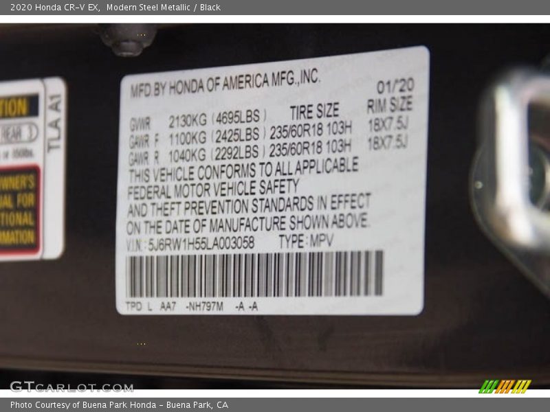 Modern Steel Metallic / Black 2020 Honda CR-V EX