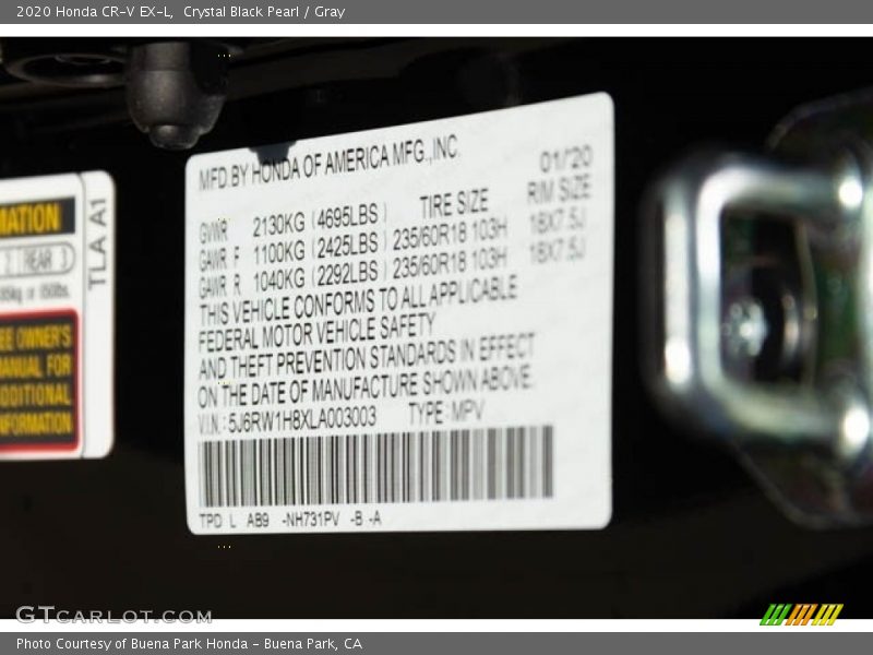 Crystal Black Pearl / Gray 2020 Honda CR-V EX-L