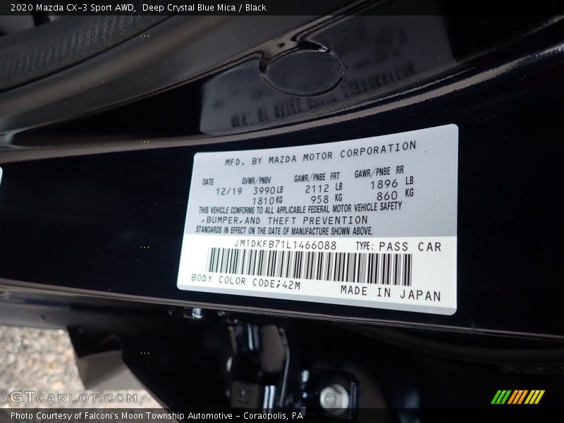 Deep Crystal Blue Mica / Black 2020 Mazda CX-3 Sport AWD