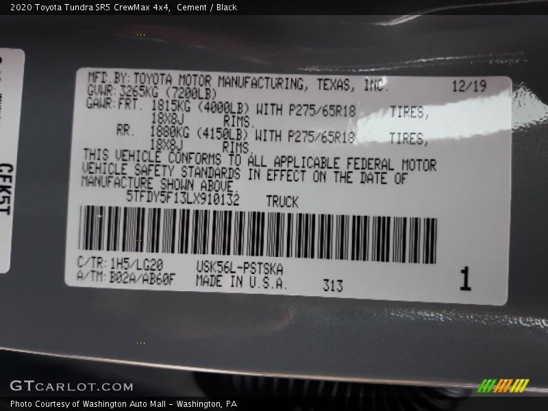 Cement / Black 2020 Toyota Tundra SR5 CrewMax 4x4