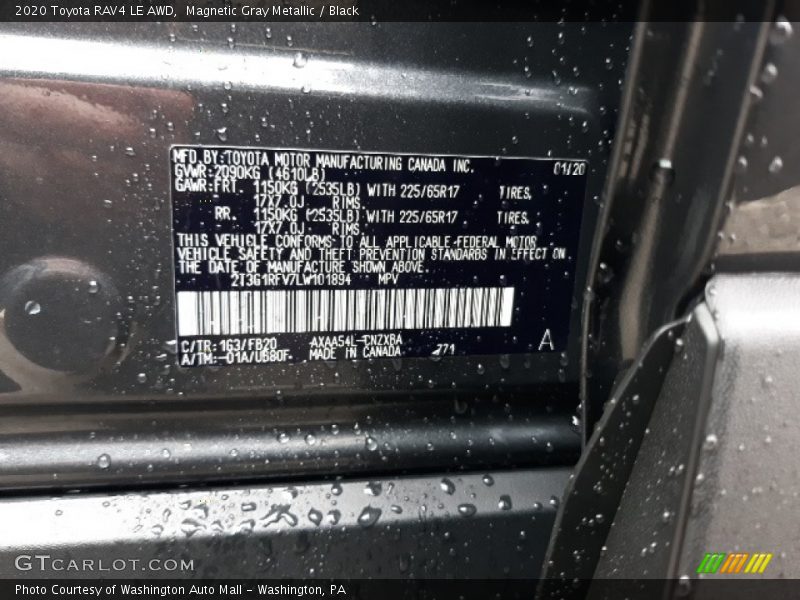 Magnetic Gray Metallic / Black 2020 Toyota RAV4 LE AWD