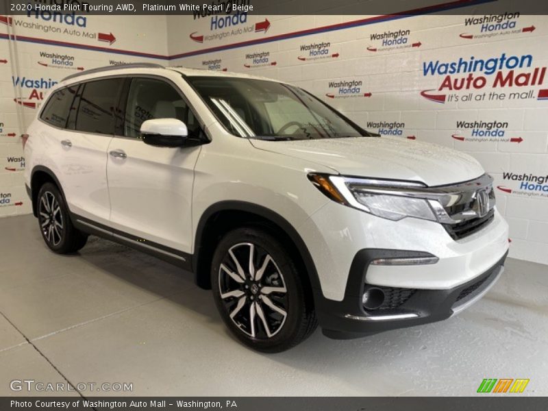 Platinum White Pearl / Beige 2020 Honda Pilot Touring AWD