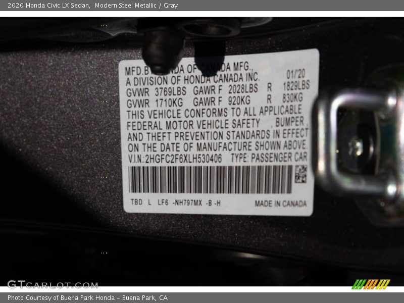 Modern Steel Metallic / Gray 2020 Honda Civic LX Sedan