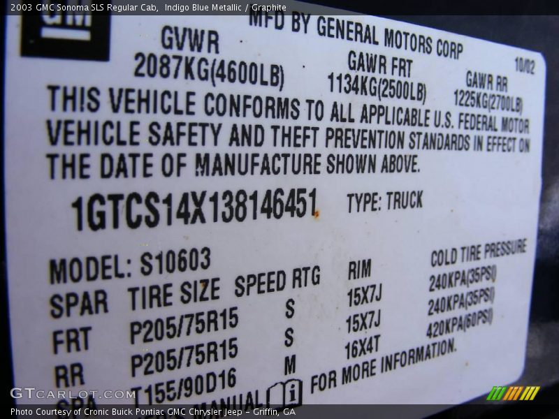 Indigo Blue Metallic / Graphite 2003 GMC Sonoma SLS Regular Cab