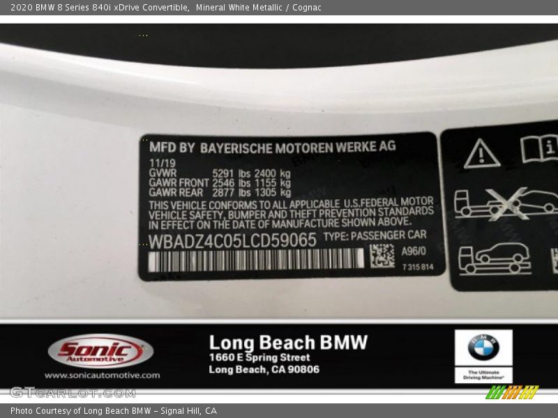Mineral White Metallic / Cognac 2020 BMW 8 Series 840i xDrive Convertible