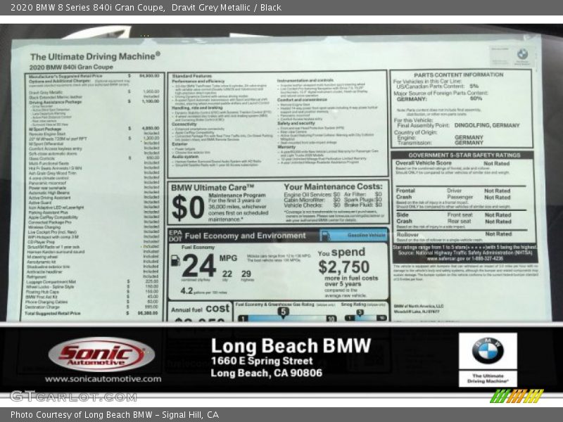 Dravit Grey Metallic / Black 2020 BMW 8 Series 840i Gran Coupe