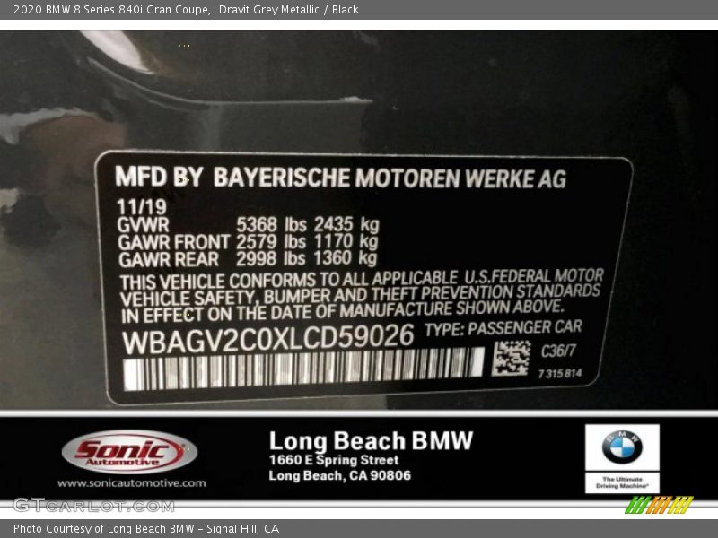 Dravit Grey Metallic / Black 2020 BMW 8 Series 840i Gran Coupe