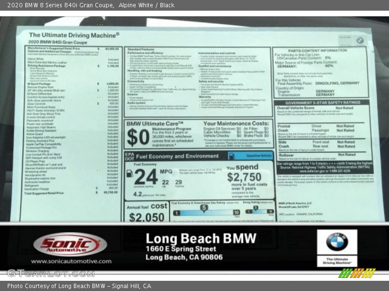 Alpine White / Black 2020 BMW 8 Series 840i Gran Coupe